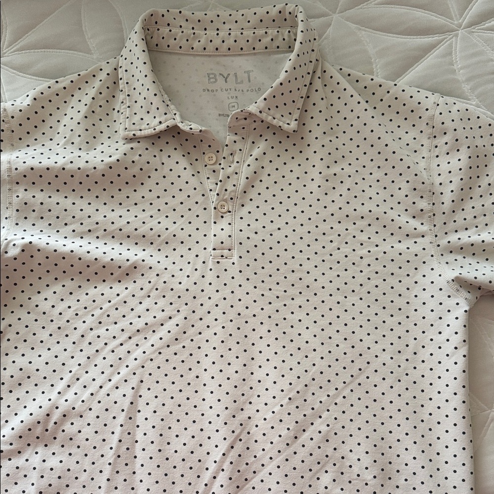 BYLT Basics White Polka Dot Polo